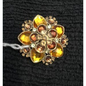 Vintage Amber‎ Rhinestone Gold Tone Brooch Pin 2.5” EUC